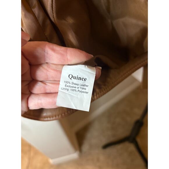 Quince Cognac Brown Women's 100% Sheep Leather Moto Jacket Small NEW MSRP$498 - Picture 5 of 6